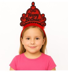 Kırmızı Happy Birthday Prenses Tacı – Doğum Günü Taç Aksesuarı