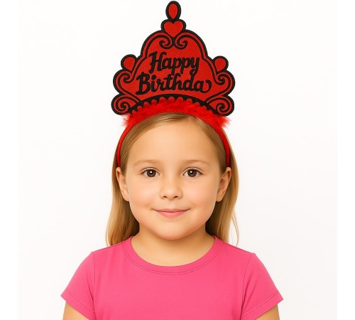 Kırmızı Happy Birthday Prenses Tacı – Doğum Günü Taç Aksesuarı