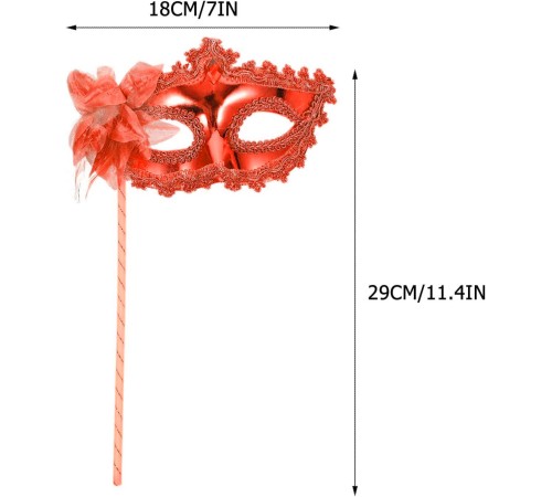 Kırmızı Işıltılı Tutmalı Fotoğraf Çekimi Maskesi 18x29 cm
