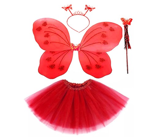 Kırmızı Kelebek Kostümü - Kırmızı Kelebek Kostüm Aksesuar Seti 4 Parça