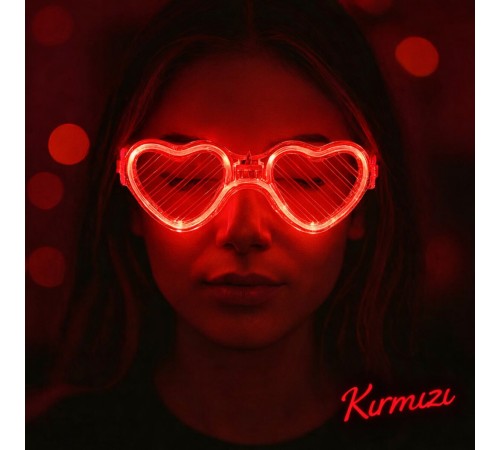 Kırmızı LED Işıklı Kalp Gözlük – 3 Modlu Parti & Glow Gözlüğü