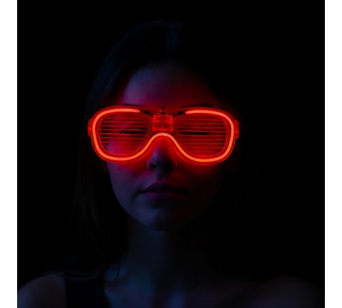 Kırmızı Led Işıklı Parti Gözlüğü - Neon Glow Şerit Gözlük 3 Modlu
