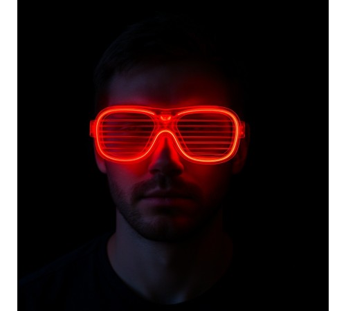 Kırmızı Led Işıklı Parti Gözlüğü - Neon Glow Şerit Gözlük 3 Modlu