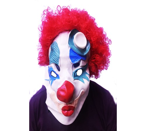 Kırmızı Renk Afro Bonus Peruklu Palyaço Lateks Et Maske