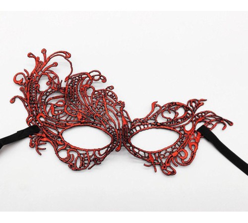 Kırmızı Renk Dantel Örgü İşlemeli Parti Maskesi Model 1