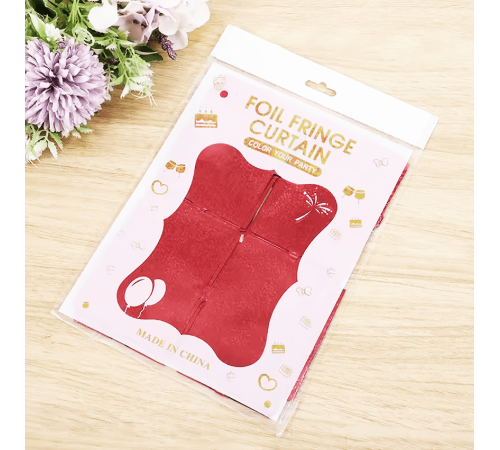 Kırmızı Renk Dikdörtgen Kesim Parlak Sim Görünümlü Fon Perde Dekor 1x2 Metre