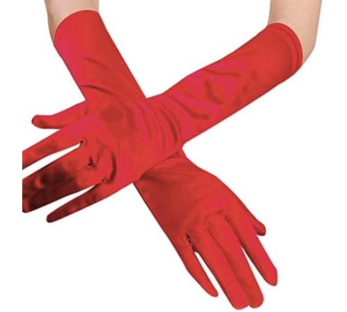 Kırmızı Renk Dirseğe Kadar Uzun Kumaş Eldiven 40 cm