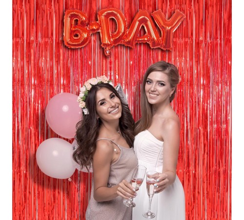 Kırmızı Renk Ekstra Metalize Parlak Saçaklı Arka Fon Perde İthal A Kalite 1x2 Metre