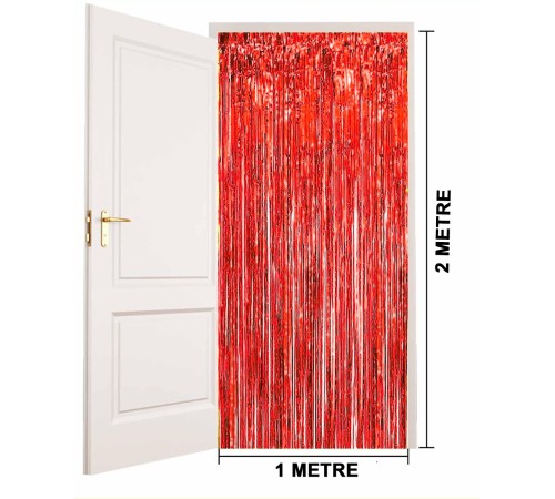 Kırmızı Renk Ekstra Metalize Parlak Saçaklı Arka Fon Perde İthal A Kalite 1x2 Metre