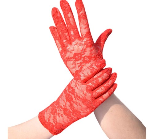 Kırmızı Renk Kısa Dantelli Eldiven