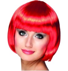 Kırmızı Renk Parti Peruğu Küt Saç