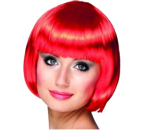 Kırmızı Renk Parti Peruğu Küt Saç