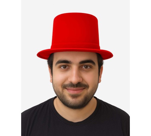 Kırmızı Renk Plastik Nubuk Kadife Flok Kaplama Fötr Şapka 11 cm