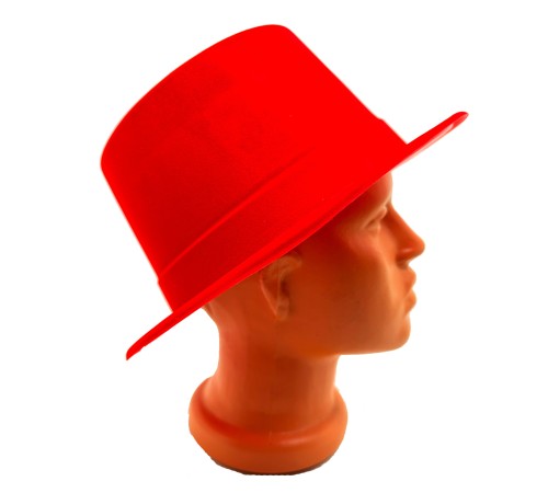 Kırmızı Renk Plastik Nubuk Kadife Flok Kaplama Fötr Şapka 11 cm