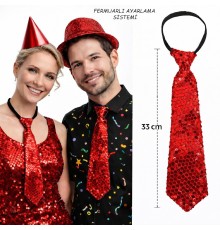 Kırmızı Renk Pul Payetli Işıltılı Parti Kravatı 33 cm