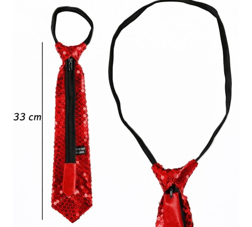 Kırmızı Renk Pul Payetli Işıltılı Parti Kravatı 33 cm