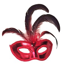 Kırmızı Renk Rugan Kaplama Kırmızı Tüylü Parti Maskesi 18x20 cm