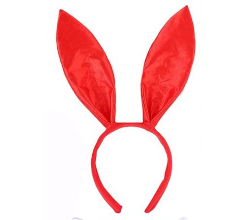 Kırmızı Renk Saten Kaplama Şekil Verilebilir Tavşan Kulak Taç 35x11 cm