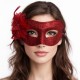 Kırmızı Simli Tüylü Balo Maskesi – Kadın Parti & Maskeli Balo Maskesi
