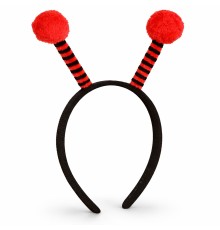 Kırmızı Siyah Uğur Böceği Antenli Taç - Çocuk Uğur Böceği Tacı Mega Ponponlu