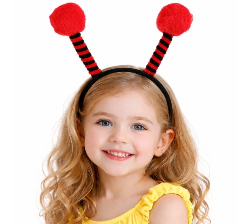 Kırmızı Siyah Uğur Böceği Antenli Taç - Çocuk Uğur Böceği Tacı Mega Ponponlu