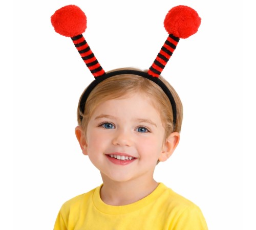 Kırmızı Siyah Uğur Böceği Antenli Taç - Çocuk Uğur Böceği Tacı Mega Ponponlu