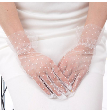 Kısa Boy Güpürlü Beyaz Puantiyeli Tül Eldiven Beyaz Renk