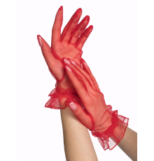 Kısa Boy Likralı Güpürlü Yetişkin Tül Eldiven Kırmızı Renk