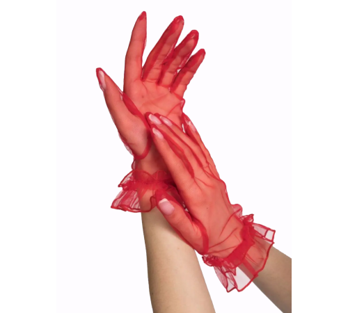 Kısa Boy Likralı Güpürlü Yetişkin Tül Eldiven Kırmızı Renk