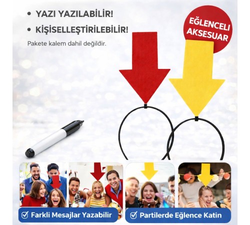 Kişiselleştirilebilir Ok İşaretli Mesaj Tacı (2’li Set Sarı-Kırmızı)