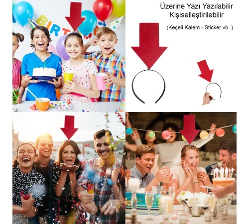 Kişiselleştirilebilir Ok Taç – Üzerine Yazı Yazılabilen Parti Tacı Kırmızı Renk