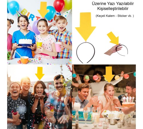 Kişiselleştirilebilir Ok Taç – Üzerine Yazı Yazılabilen Parti Tacı Sarı Renk