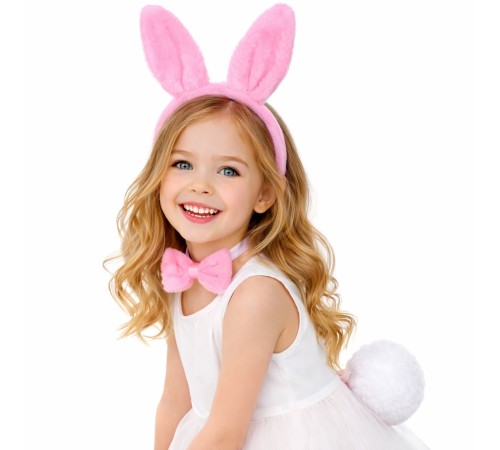 Kız Çocuk Tamamen Pembe Tavşan Kulaklı Kostüm Seti – Tütü Etekli 4 Parça