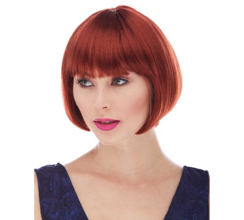 Kızıl Renk Düz Kesim Astarlı Küt Parti Peruğu