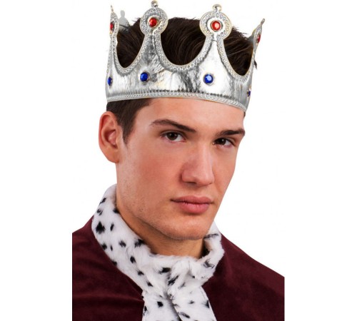 Kral Tacı Gümüş Renk Kumaş Malzeme Yetişkin Boy