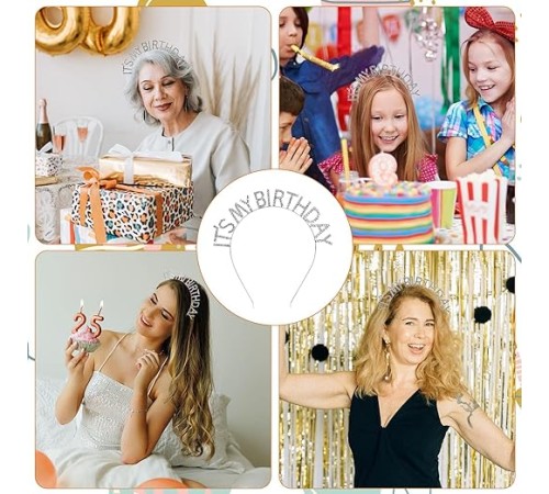 Kristal Taşlı Gümüş Renk İt's My Birthday Yazılı Doğum Günü Parti Tacı 14x16 cm