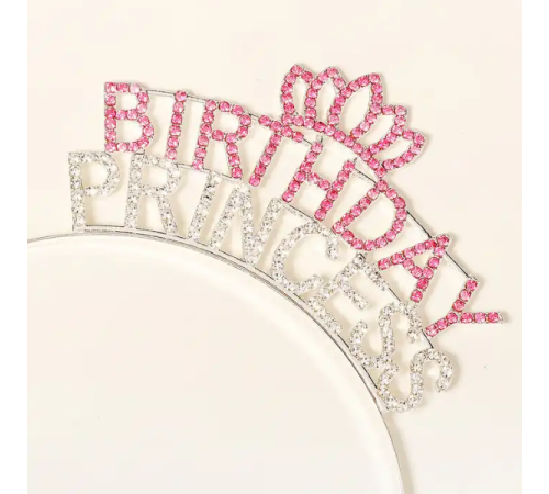Kristal Taşlı Pembe Birthday Princess Yazılı Parti Tacı 19x11 cm