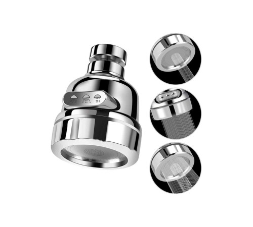 Krom 3 Fonksiyonlu Mutfak Lavabo Başlığı 360 Derece Döner Musluk Ucu