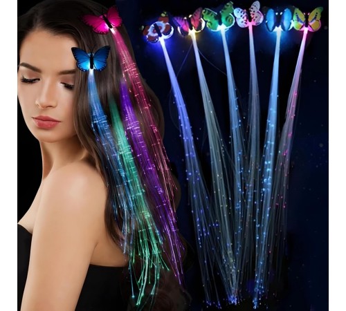 Led Fiber Optik Işıklı Kelebek Saç Klipsi 1 Adet