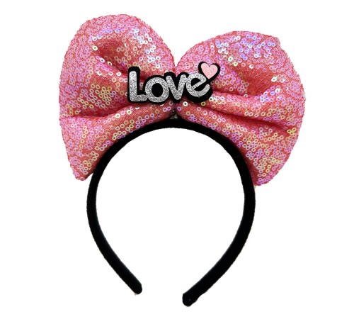 Led Işıklı 3 Farklı Fonksiyonda Yanan Gümüş Love Yazılı Fuşya Pembe Fiyonk Taç 20X17 cm