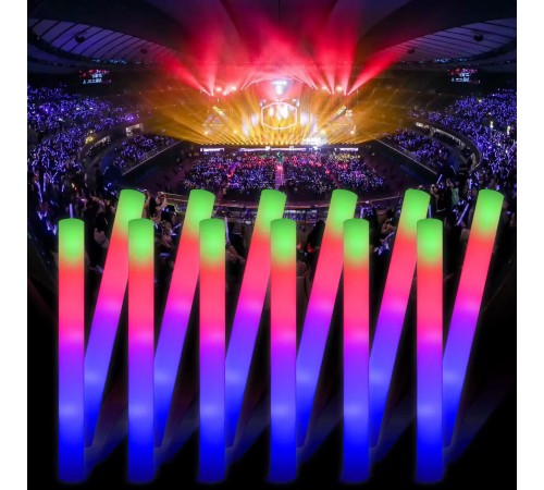 Led Işıklı ( 6 Adet ) 3 Modlu Kauçuk Işıklı Sünger Parti Çubuk Sopa - 46 cm