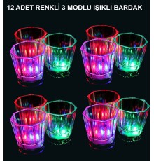 LED Işıklı Eğlence Bardakları - 3 Modlu Renk Değiştiren Bardak 12 Adet