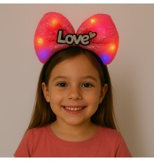 LED Işıklı Love Yazılı Fuşya Fiyonk Taç – Kız Çocuk Parti Tacı