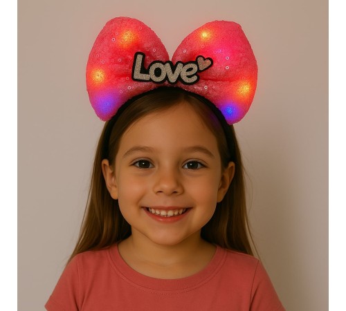 LED Işıklı Love Yazılı Fuşya Fiyonk Taç – Kız Çocuk Parti Tacı