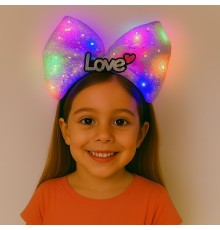 LED Işıklı Love Yazılı Mor Fiyonk Taç – Kız Çocuk Parti Tacı