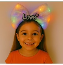 LED Işıklı Love Yazılı Pembe Fiyonk Taç – Kız Çocuk Parti Tacı