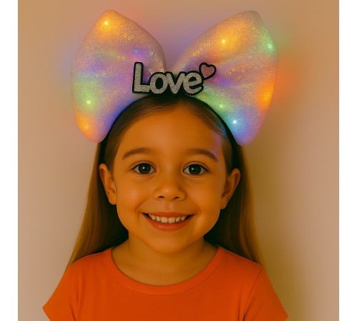 LED Işıklı Love Yazılı Pembe Fiyonk Taç – Kız Çocuk Parti Tacı