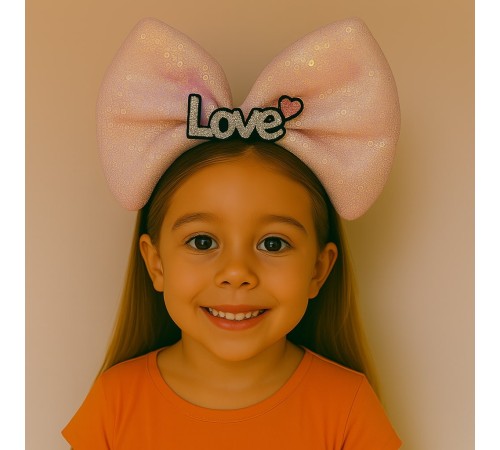 LED Işıklı Love Yazılı Pembe Fiyonk Taç – Kız Çocuk Parti Tacı