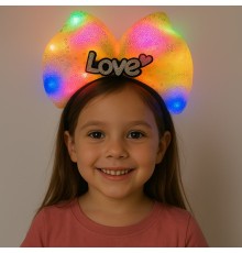 LED Işıklı Love Yazılı Sarı Fiyonk Taç – Kız Çocuk Parti Tacı