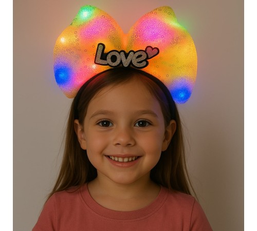 LED Işıklı Love Yazılı Sarı Fiyonk Taç – Kız Çocuk Parti Tacı